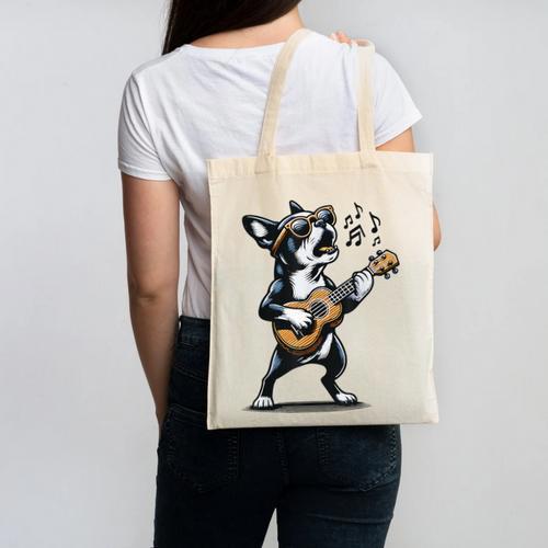 Dog Playing Guitar Singing Boston Terrier For Men Women Girls Kids Canvas Tote Bag - Bostonterriersmerch.com CA