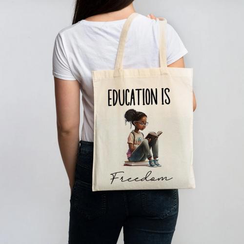 Education Is Freedom Teacher Books Black History Month Canvas Tote Bag - teacherstshirts.com DE