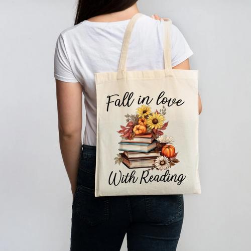 Fall In Love With Reading Book Autumn Teachers Pumpkins Canvas Tote Bag - teacherstshirts.com AU