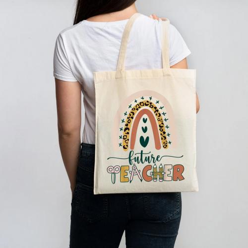 Future Teacher Boho Rainbow Leopard New Grad Student Canvas Tote Bag - teacherstshirts.com
