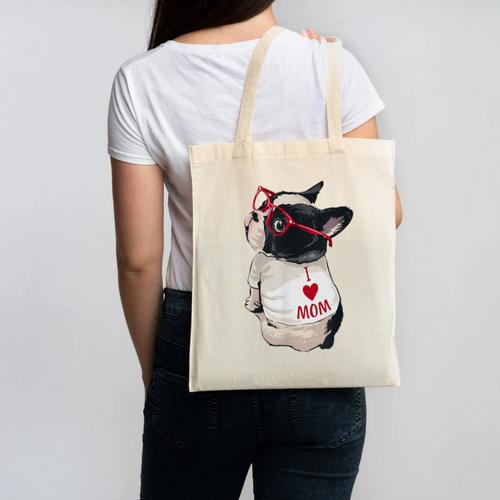 Girls I Heart Mom Love Mama Boston Terrier Dog Lover Canvas Tote Bag - Bostonterriersmerch.com