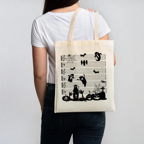 Halloween Music Note Clefs Spooky Ghost For Music Teacher Canvas Tote Bag - teacherstshirts.com AU