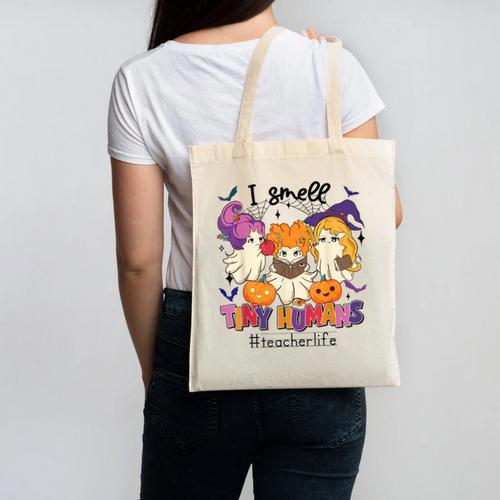 Halloween Teacher Smell a Tiny Human Ghost Spooky Season Canvas Tote Bag - teacherstshirts.com AU