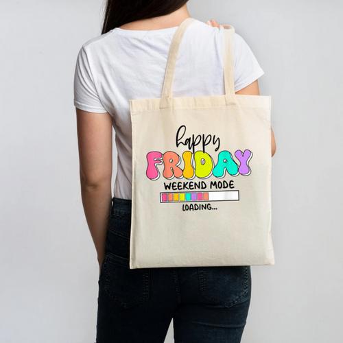 Happy Friyay Teacher School Friday Weekend Vibes Canvas Tote Bag - teacherstshirts.com UK
