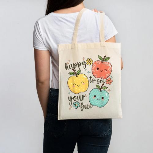 Happy To See Your Face Teacher Apple Canvas Tote Bag - teacherstshirts.com DE