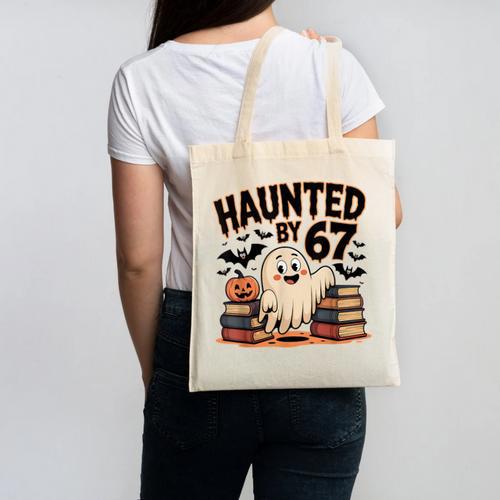 Haunted By 67 Teacher Ghost Pumpkin Halloween Costum Canvas Tote Bag - teacherstshirts.com UK