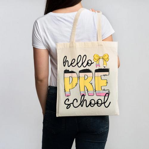 Hello Pre-K Preschool Back To School First Day Teacher Kids Canvas Tote Bag - teacherstshirts.com AU