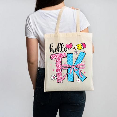 Hello TK Transitional Kindergarten Back To School Teacher Canvas Tote Bag - teacherstshirts.com AU