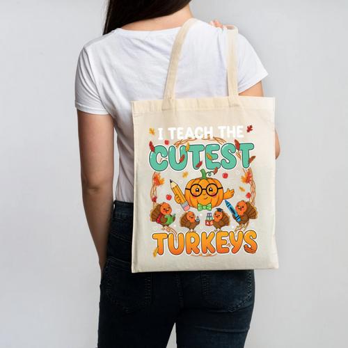 Humor I Teach The Cutest Turkeys Thanksgiving Teacher Canvas Tote Bag - teacherstshirts.com CA