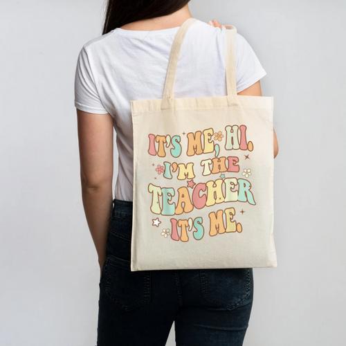 It's Me Hi I'm The Teacher It's Me Groovy Teacher Canvas Tote Bag - teacherstshirts.com DE