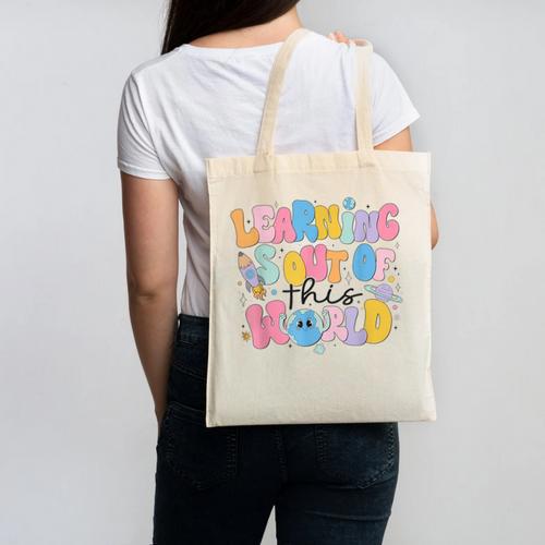 Learning Is Out Of This World Solar System Science Teacher Canvas Tote Bag - teacherstshirts.com