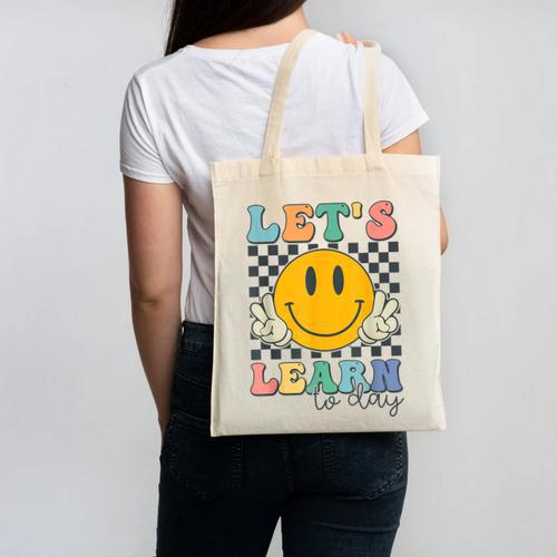 Let's Learn Today Smile Face Back To School For Teacher Kids Canvas Tote Bag - teacherstshirts.com