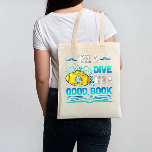 Librarian Teacher Dive Into A Good Book Reading Premium Tri-Blend Canvas Tote Bag - teacherstshirts.com CA