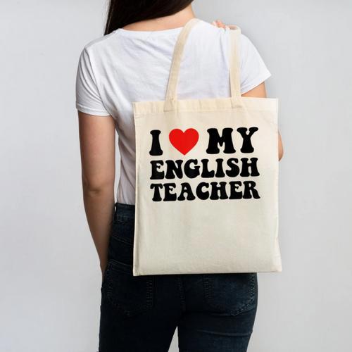 I Love My English Teacher Heart English Language Teachers For Men Women Kids Canvas Tote Bag - teacherstshirts.com AU