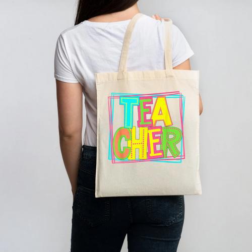 Neon Retro Teacher Cute Teacher Team New Teacher Back To Sch Canvas Tote Bag - teacherstshirts.com