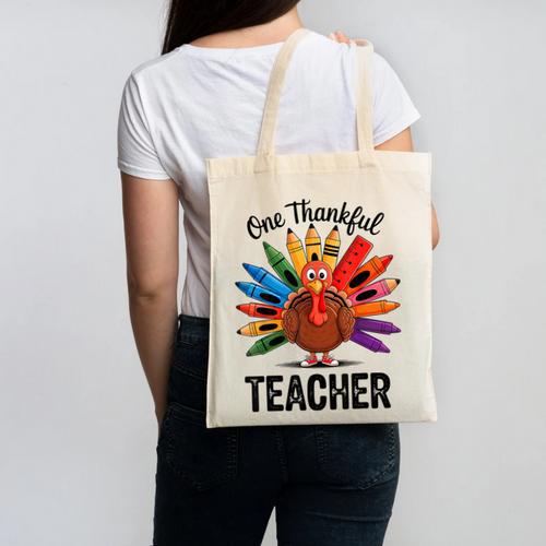 One Thankful Teacher Thanksgiving TurkeyCute Pencil Canvas Tote Bag - teacherstshirts.com AU