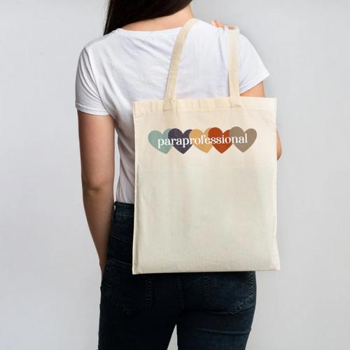 Paraprofessional Teacher Hearts Back To School Teach Rainbow Men Women Kids Canvas Tote Bag - teacherstshirts.com DE
