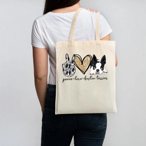 Peace Love Boston Terrier Boston Terrier Lover Dog Mom Canvas Tote Bag - Bostonterriersmerch.com UK