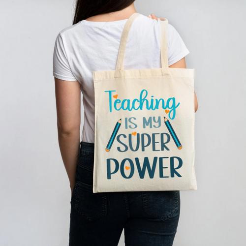 Retro Groovy Teaching Is My Super Power Teacher's Present Men Women Canvas Tote Bag - teacherstshirts.com UK