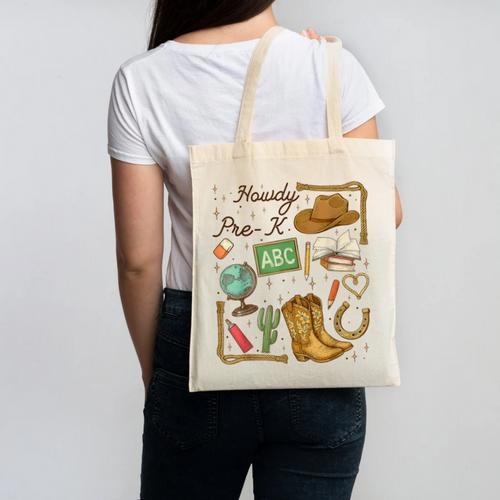 Retro Howdy Pre-K Back To School Western Teacher Canvas Tote Bag - teacherstshirts.com AU