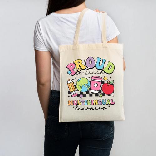 Retro Proud To Teach Multilingual Learners English Teacher Canvas Tote Bag - teacherstshirts.com