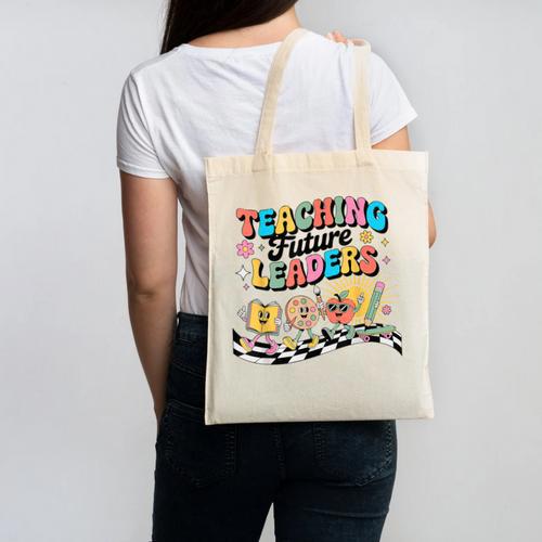 Retro Teaching Future Leaders Groovy Teacher Back To School Canvas Tote Bag - teacherstshirts.com AU
