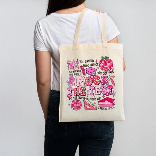 Rock The Test Testing Day Don't Stress Do Your Best Teacher For Men Women Girls Kids Canvas Tote Bag - teacherstshirts.com CA