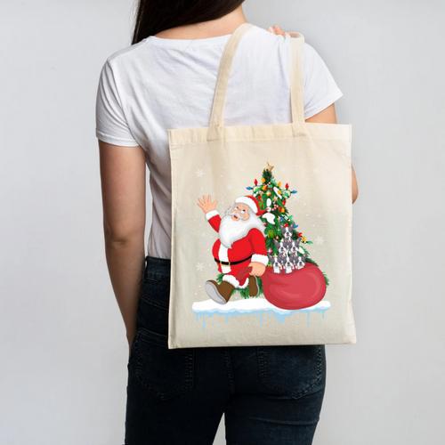 Santa Ugly Christmas Tree Lights Boston Terrier Dog Lover Canvas Tote Bag - Bostonterriersmerch.com