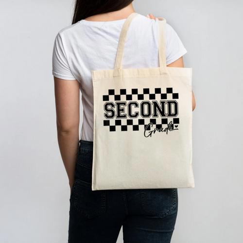 Second Grade Checkered Teacher 1st Day Back To School Women Canvas Tote Bag - teacherstshirts.com