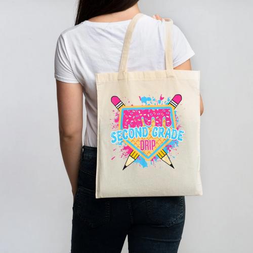 Second Grade Drip Ice Cream Home Plate Baseball Teachers Kid Canvas Tote Bag - teacherstshirts.com DE