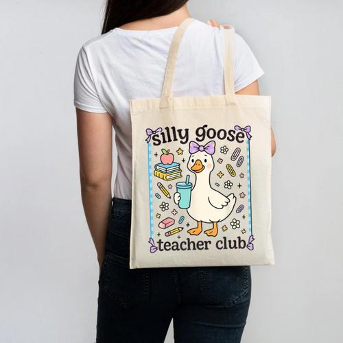 Silly Goose Teacher Club Silly Goose For Teacher Canvas Tote Bag - teacherstshirts.com AU