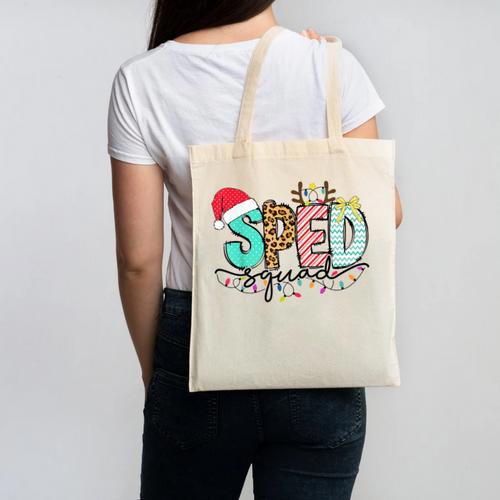 SPED Squad Special Education Teacher Autism Christmas Women Canvas Tote Bag - teacherstshirts.com AU