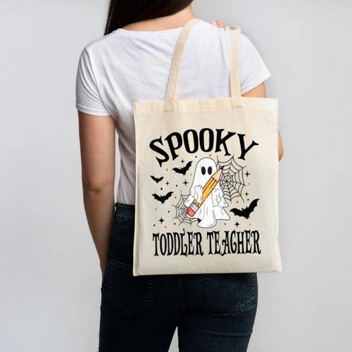 Spooky Toddler Teacher Halloween School Canvas Tote Bag - teacherstshirts.com