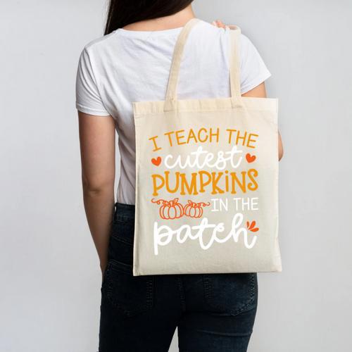 I Teach The Cutest Pumpkins In The Patch Shirt Teacher Canvas Tote Bag - teacherstshirts.com AU