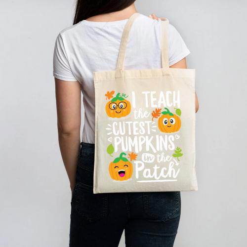 I Teach The Cutest Pumpkins In The Patch Teacher Canvas Tote Bag - teacherstshirts.com AU
