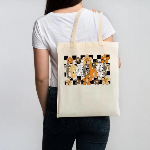 Teacher Appreciation Boho Floral Leopard Checkered Canvas Tote Bag - teacherstshirts.com AU