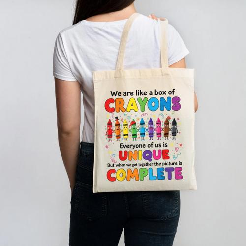 Teacher We Are Like a Box Of Crayons Back To School Canvas Tote Bag - teacherstshirts.com UK