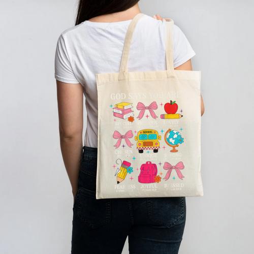 Teacher Christian God Says I Am Faith Religious Bible Verse Canvas Tote Bag - teacherstshirts.com UK