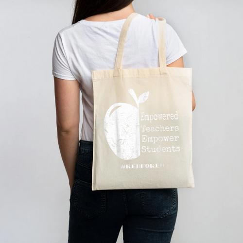 Teacher Empower Student Teacher Protest Supporter Red For Ed Canvas Tote Bag - teacherstshirts.com