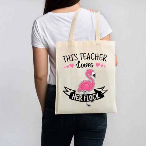 This Teacher Loves Her Flock Cute Flamingo Teacher Canvas Tote Bag - teacherstshirts.com UK