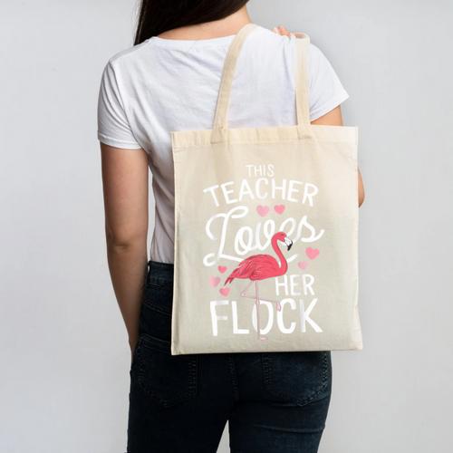 This Teacher Loves Her Flock Flamingo Teacher Class Canvas Tote Bag - teacherstshirts.com UK