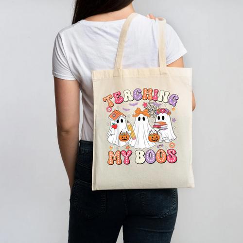 Teaching My Boos Cute Spooky Ghost Teacher Halloween Women Canvas Tote Bag - teacherstshirts.com DE