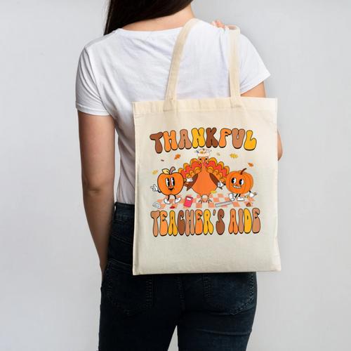 Thankful Teacher's Aide Thanksgiving Autumn Fall Women Men Canvas Tote Bag - teacherstshirts.com
