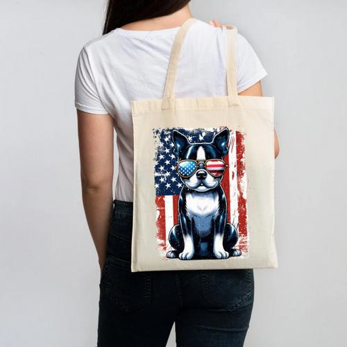 Vintage Boston Terrier Dog American US USA Flag Pets Dogs Canvas Tote Bag - Bostonterriersmerch.com CA