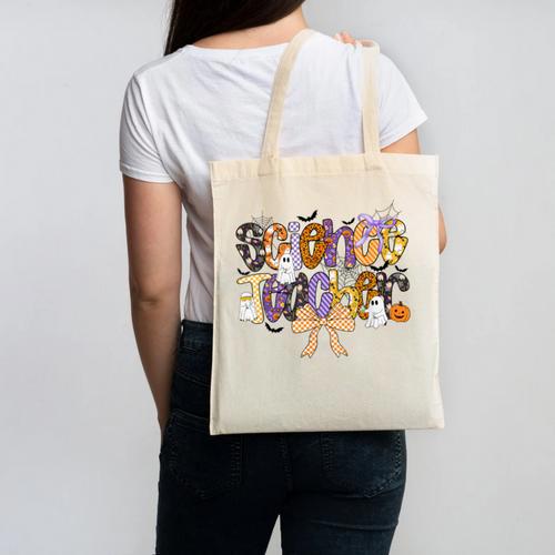 Women Spooky Science Teacher Halloween Science Stem Teacher Canvas Tote Bag - teacherstshirts.com UK