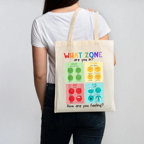 What Zone Are You In How Are You Feeling Teacher Canvas Tote Bag - teacherstshirts.com AU