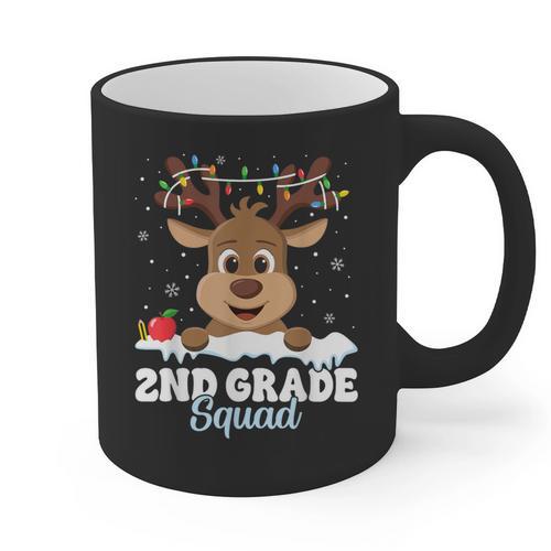 2nd Grade Teacher Christmas Second Grade Squad Reindeer Xmas For Men Women Kids Graphic Print Coffee Mug - teacherstshirts.com AU