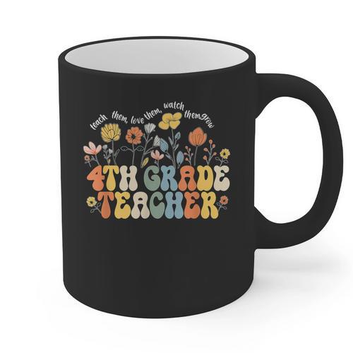 4th Fourth Grade Teacher Appreciation Teaching Wildflowers Graphic Print Coffee Mug - teacherstshirts.com