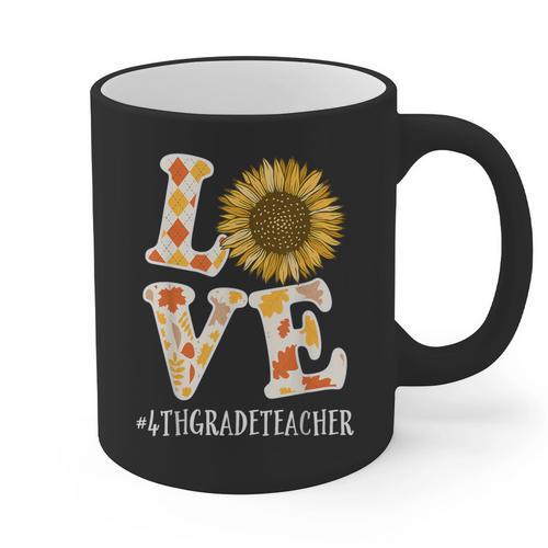4th Grade Teacher Love Autumn Fall Sunflower Appreciation Graphic Print Coffee Mug - teacherstshirts.com