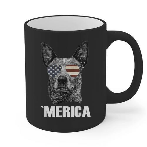 4th July Blue Heeler Dog Merica Patriotic USA Flag Cute Graphic Print Coffee Mug - Bostonterriersmerch.com